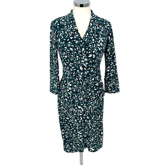 Eliza J Leaf Print Jersey Wrap Dress Teal Blue White Size 2 - Picture 1 of 11